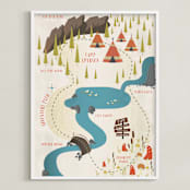 "Adventure Map" - Personalized Art Print in Crimson by Grace Kreinbrink - Framed