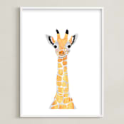 "baby animal.giraffe" - Art Print in merigold by Cass Loh - Framed