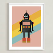 "Retro Robot" - Art Print in Bubblegum by Morgan Kendall - Framed
