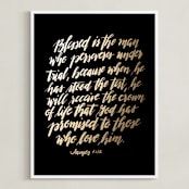 "James 1:12 bible verse" - Art Print in gold by Ramoncita - aticnomar - Framed