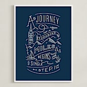 "Journey of a thousand miles" - Art Print in Midnight blue by Jennifer Wick - Framed