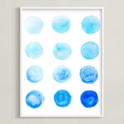 "Calming Blue Watercolor Circles" - Art Print in Relaxing Blue by Melanie Biehle - Framed