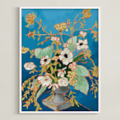 "From a Table in Verona" - Art Print in Cerulean by Jennifer Allevato - Framed