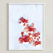 "Crab Life" - Art Print in sea blue by Britt Mills - Framed