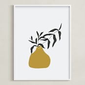 "Vase and branch #1" - Art Print in Mustard by Efrat Ofek - Framed