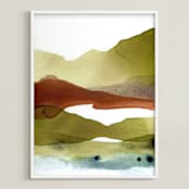 "Earthy Mountain Waves no.2" - Art Print in Khaki Green by Shina Choi - Framed