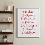 "Reindeer Names Holiday" - Art Print in Red by Megan Kelso - In a Room