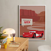 "Lightning McQueen Route 66 from Disney and Pixar's Cars" - Personalized Art Print in Red Rock by Jill Means - In a Room