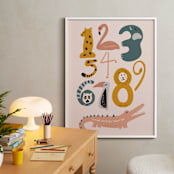 "Safari Friends Numerals" - Personalized Art Print in Flamingo by Jenna Holcomb - In a Room