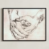 "Gesture - Closed Hands" - Art Print in golden peach by Alaine Ball - Framed