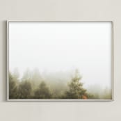 "Foggy Autumn Forest Morning" - Art Print in Foggy Green by Katie Buckman - Framed
