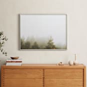 "Foggy Autumn Forest Morning" - Art Print in Foggy Green by Katie Buckman - In a Room