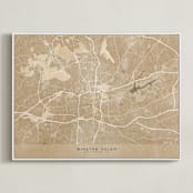 "Vintage-looking map of Winston-Salem NC" - Art Print in Sepia by Rosana Laiz Blursbyai - Framed Canvas