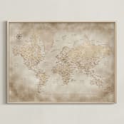 "Vintage sepia world map" - Art Print in Sepia by Rosana Laiz Blursbyai - Framed