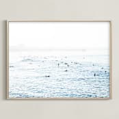 "Pacific Beach Surfers" - Art Print in Baby Blue by LindseyErin - Framed