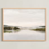 "Misty lake" - Art Print in autumn green by Kamala Nahas - Framed