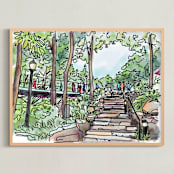 "Stairs to the Park" - Art Print in Sunsoaked Leaf Green by The Tattered Traveler - Framed