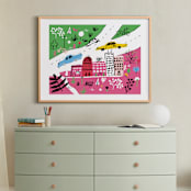 "City State of Mind" - Art Print in Flamingo Pink by Jordan Sondler - In a Room