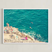 "Seaside" - Art Print in Bright Teal by Kitty Seeber - Framed