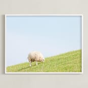 "Sheep at Lunch" - Art Print in Apple Green by Alexandra Feo - Framed