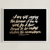 "Philippians 4:11 NIV" - Art Print in gold by Ramoncita - aticnomar - Framed