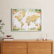 "Blythe floral world map with cities" - Art Print in Colorful florals by Rosana Laiz Blursbyai - In a Room