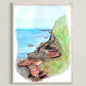 "Boats at Bondi" - Art Print in Tropical Pink by Haley Moore - Framed