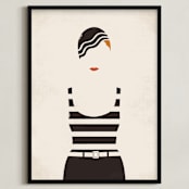 "Striped Suit" - Art Print in charcoal by Faith Harlow - Framed