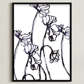 "Ink Cyclamen" - Art Print in inky blue by Sonal Nathwani - Framed