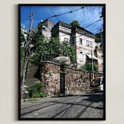 "Suburbs of Santa Teresa" - Art Print in Sky Blue by Marco Augusto Ferreira - Framed