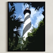 "Augustine Lighthouse" - Art Print in Sky Blue by Jeff Preuss - Framed