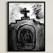 "Taos Pueblo Church" - Art Print in Pueblo Gray by Stuart Heir - Framed