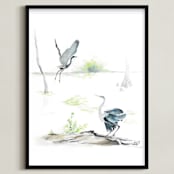 "herons on the marsh" - Art Print in Heron Blue by Annie Moran - Framed