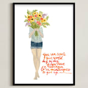 "Create Your World Floral" - Art Print in Warm and vibrant orange by Kate Wong - Framed