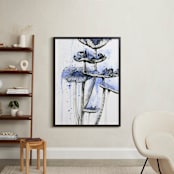 "Blue Mushrooms" - Art Print in Cornflower Blue by Emily Magone - In a Room