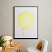 "The Girl and the Giant Balloon" - Art Print in lemon yellow by Monica Loos - In a Room