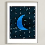 "Blue Moon Above" - Art Print in Deep Blue by Kim Sabel - Framed