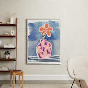 "Blue background vase of flower" - Art Print in blue stripes by Bethania Lima - In a Room