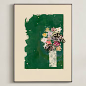 "Bouquet against painted green background" - Art Print in Green Bouquet by Bethania Lima - Framed Canvas