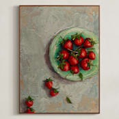 "Strawberries on a Plate" - Art Print in Crimson by Wendy Keller - Framed Canvas