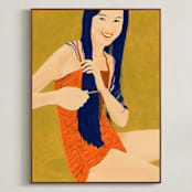 "Girl By The Pool" - Art Print in sun-drenched by Deborah Chou - Framed Canvas
