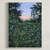 "Wildflowers At Dusk" - Art Print in Dark Emerald Green by Weronika Zubek - Framed Canvas