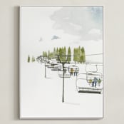"Ski Lift" - Art Print in Pine by Monica Loos - Framed Canvas