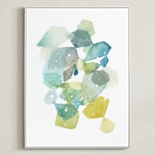 "Hexagon with Dots in Blue" - Art Print in Turquoise by Yao Cheng Design - Framed Canvas