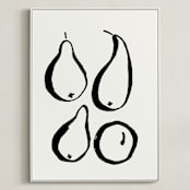 "Still-life with four pears" - Art Print in Black and Off-white by Sonya Percival - Framed Canvas
