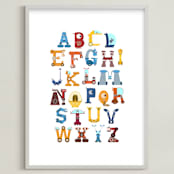 "Robot Alphabet" - Art Print in Primary by Joseph Apel - Framed