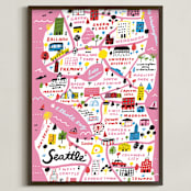 "I Love Seattle" - Art Print in Flamingo Pink by Jordan Sondler - Framed