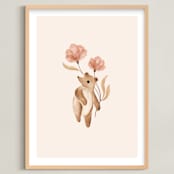 "Bear with Flowers" - Art Print in Tan by Vivian Yiwing - Framed