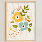 "Woodland Wallflowers" - Art Print in Mustard by Bethany Anderson - Framed