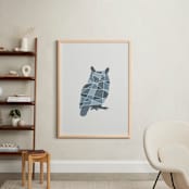 "Owl Geometry" - Art Print in Steel Blue by Jennifer Morehead - In a Room